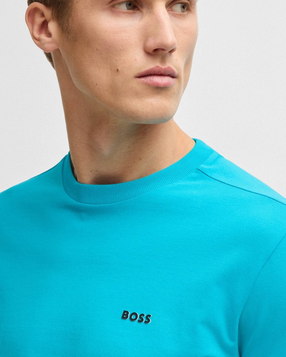BOSS Green Tee Mens Stretch Cotton T-Shirt with Contrast Logo - Light/Pastel Blue 450