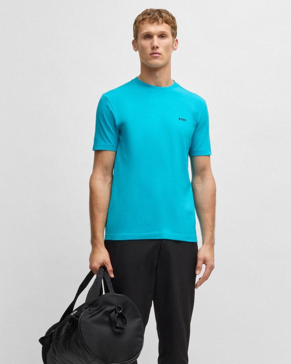 BOSS Green Tee Mens Stretch Cotton T-Shirt with Contrast Logo - Light/Pastel Blue 450