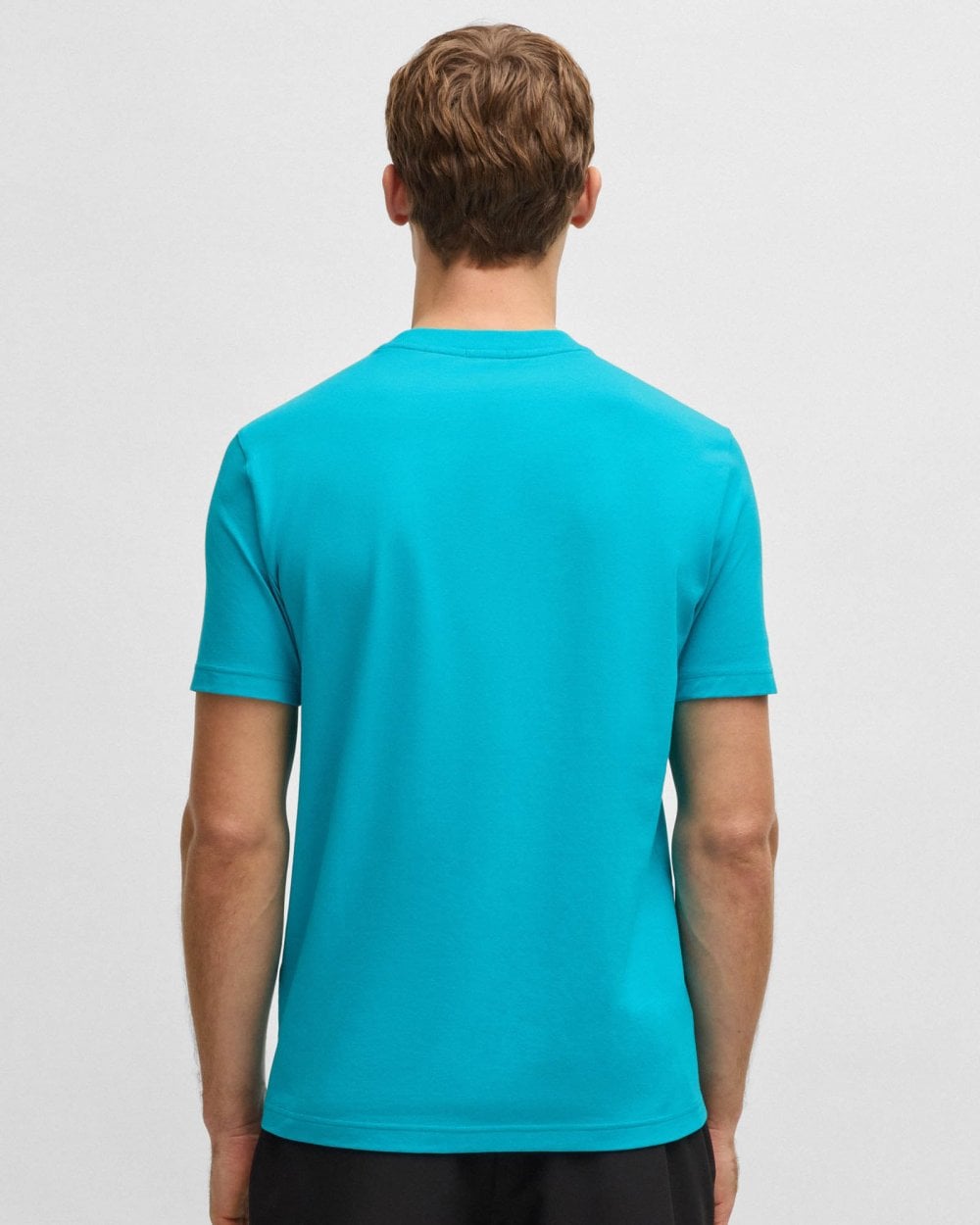 BOSS Green Tee Mens Stretch Cotton T-Shirt with Contrast Logo - Light/Pastel Blue 450