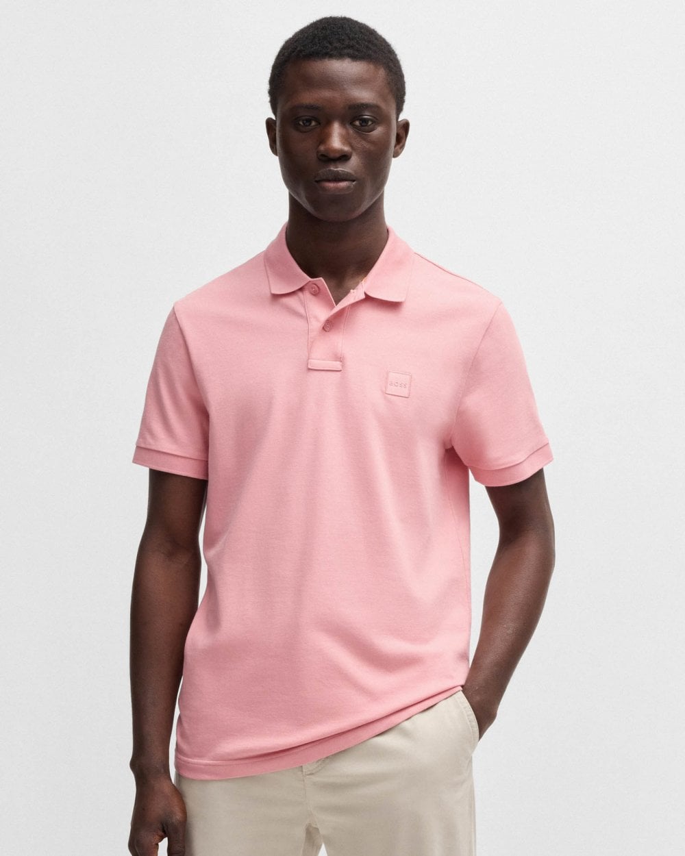 BOSS Orange Passenger Mens Stretch-Cotton Slim-Fit Polo Shirt with Logo Patch - Open Pink 694