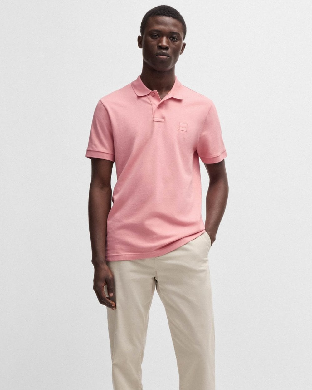 BOSS Orange Passenger Mens Stretch-Cotton Slim-Fit Polo Shirt with Logo Patch - Open Pink 694