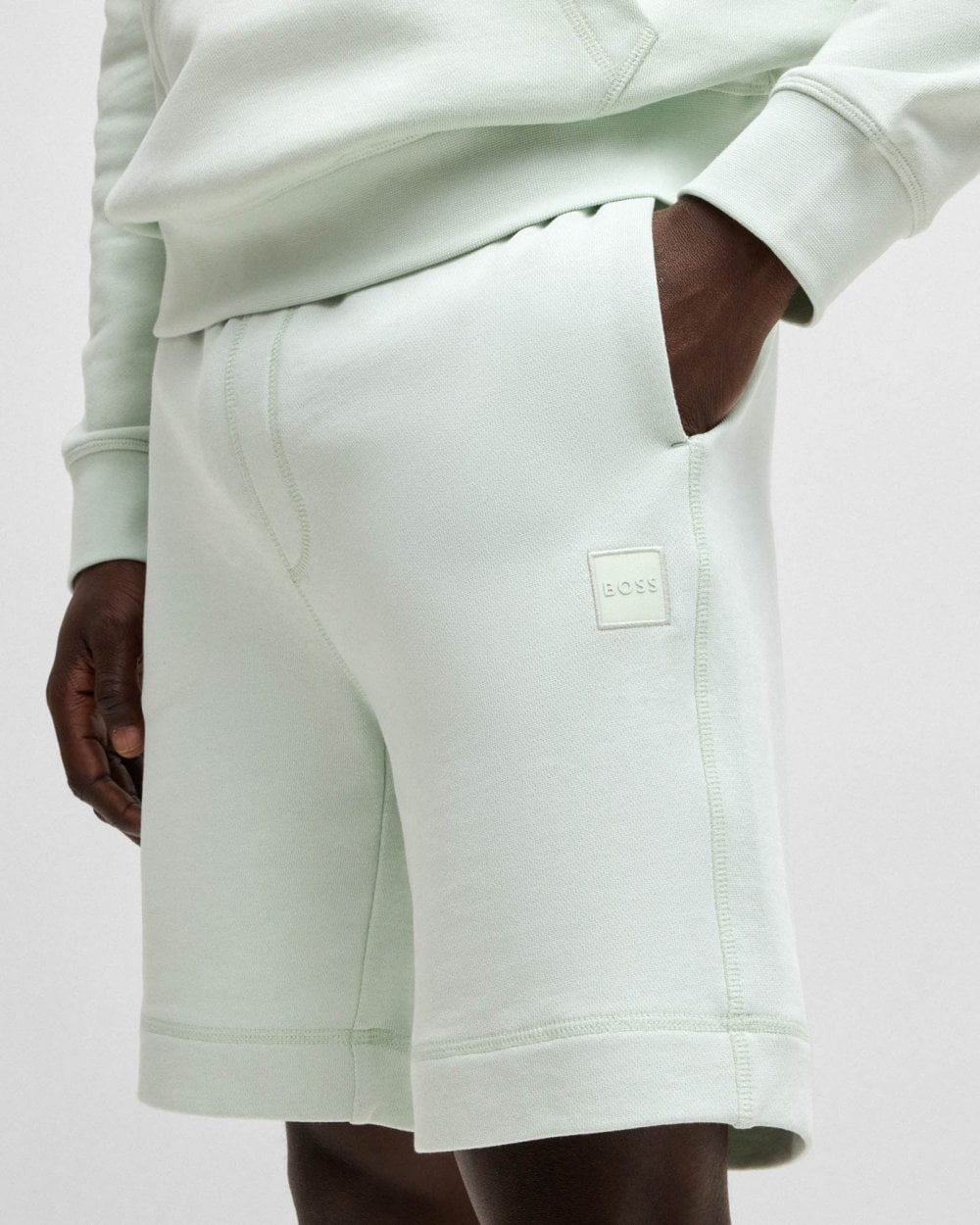 BOSS Orange Sewalk Mens Cotton-Terry Shorts With Logo Badge - Open Blue 474