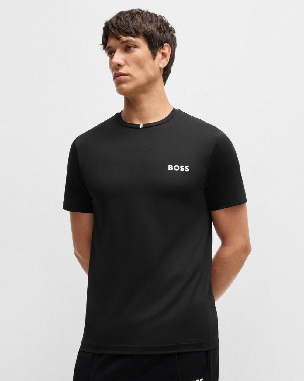 BOSS Green x Matteo Berrettini Mens Active T-Shirt in Moisture-Wicking Piqué - Black 001