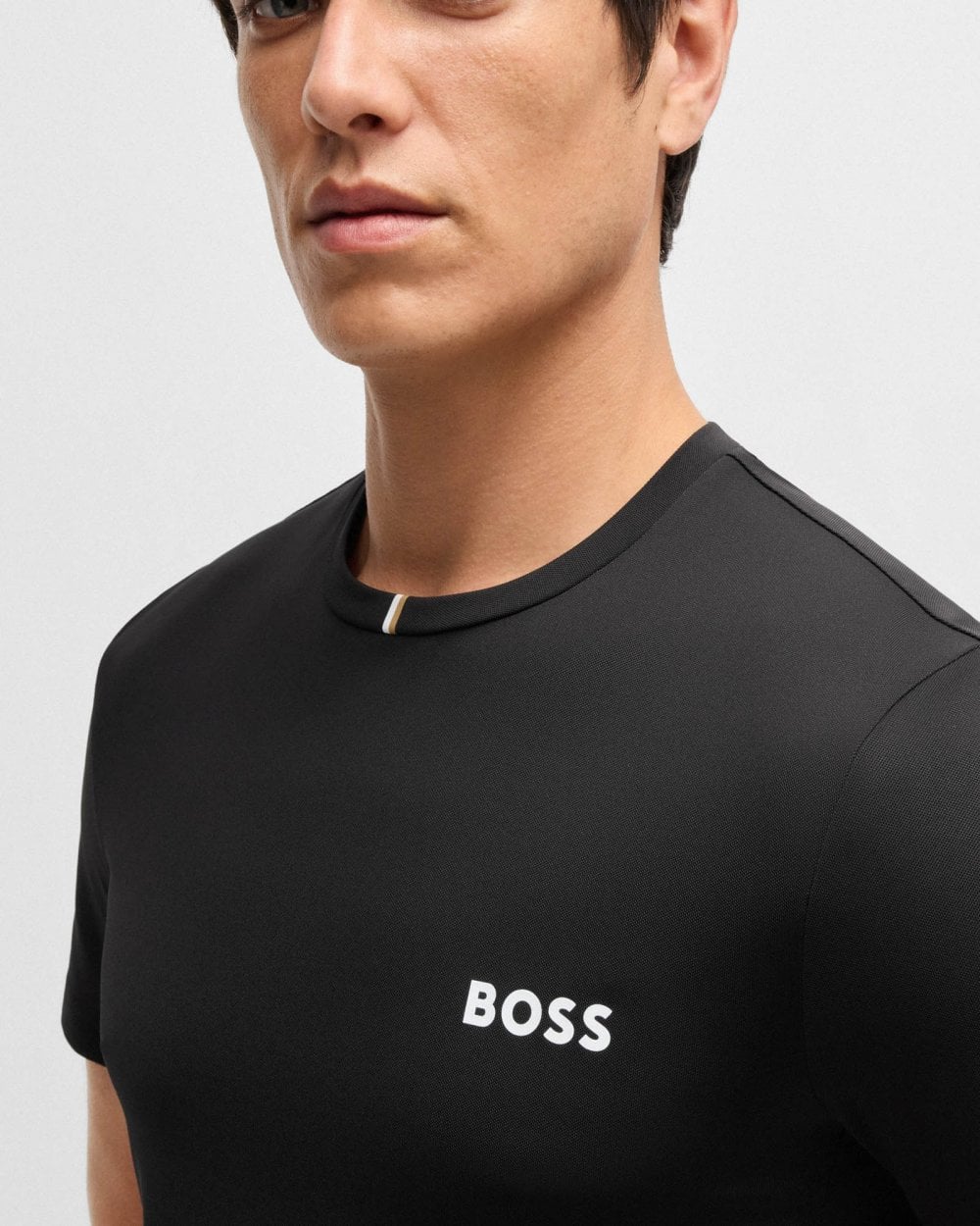 BOSS Green x Matteo Berrettini Mens Active T-Shirt in Moisture-Wicking Piqué - Black 001