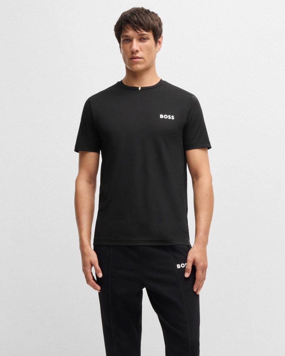 BOSS Green x Matteo Berrettini Mens Active T-Shirt in Moisture-Wicking Piqué - Black 001