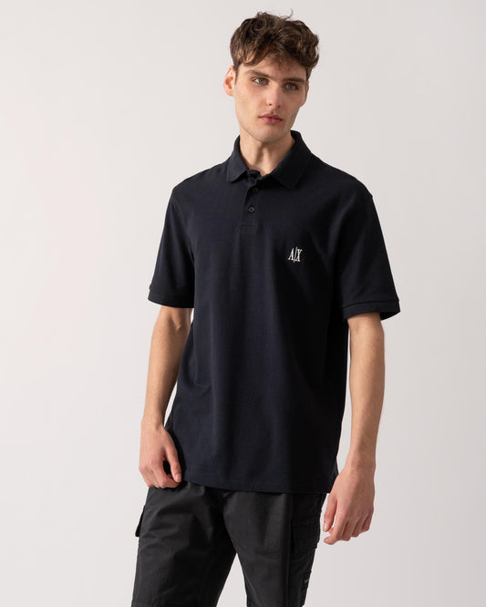 Armani Exchange Mens Embroidered A|X Monogram Short Sleeve Polo Shirt - Deep Navy UB101