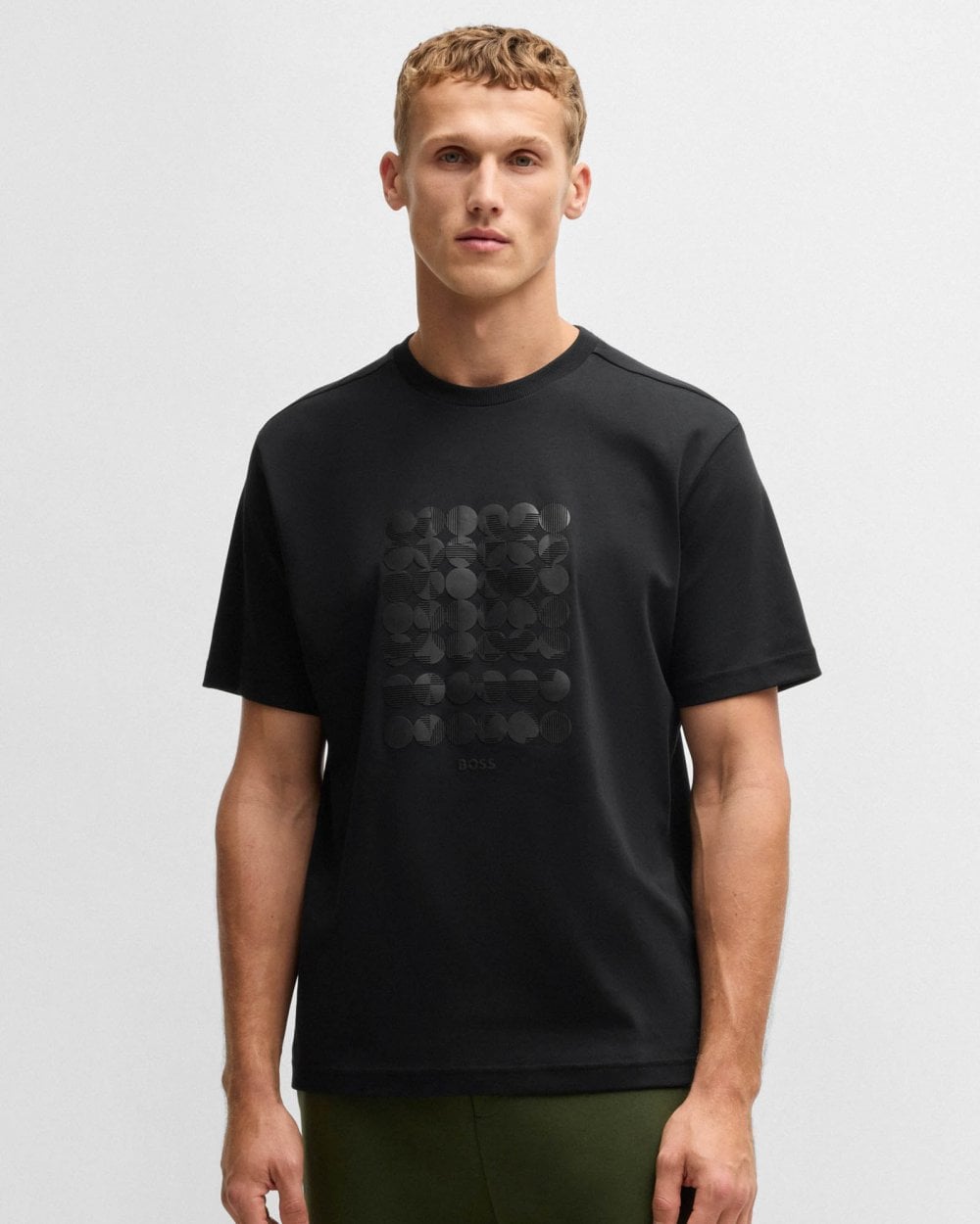 BOSS Green Tee Mens Interlock-Cotton T-Shirt with Circle Artwork