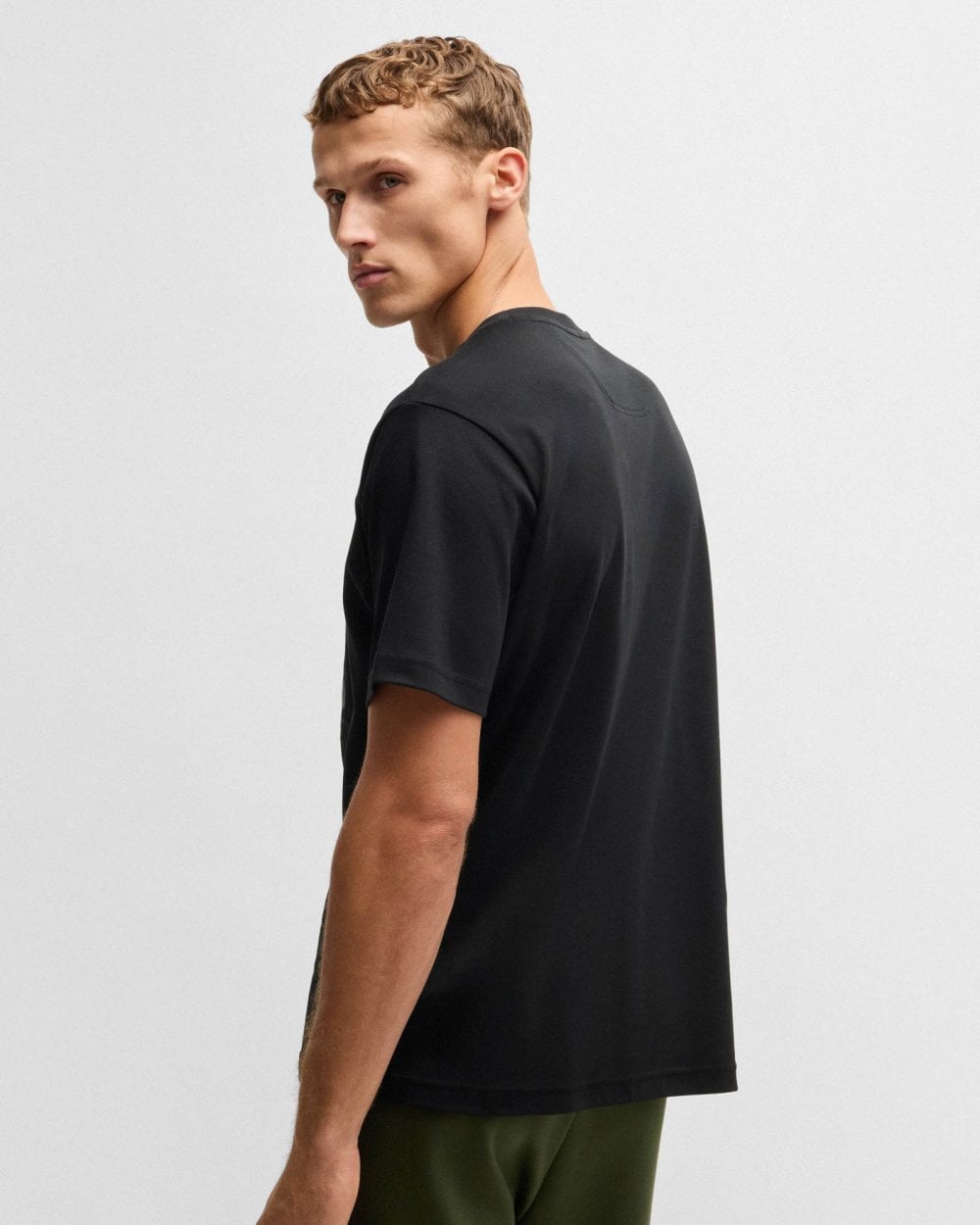 BOSS Green Tee Mens Interlock-Cotton T-Shirt with Circle Artwork - Black 001