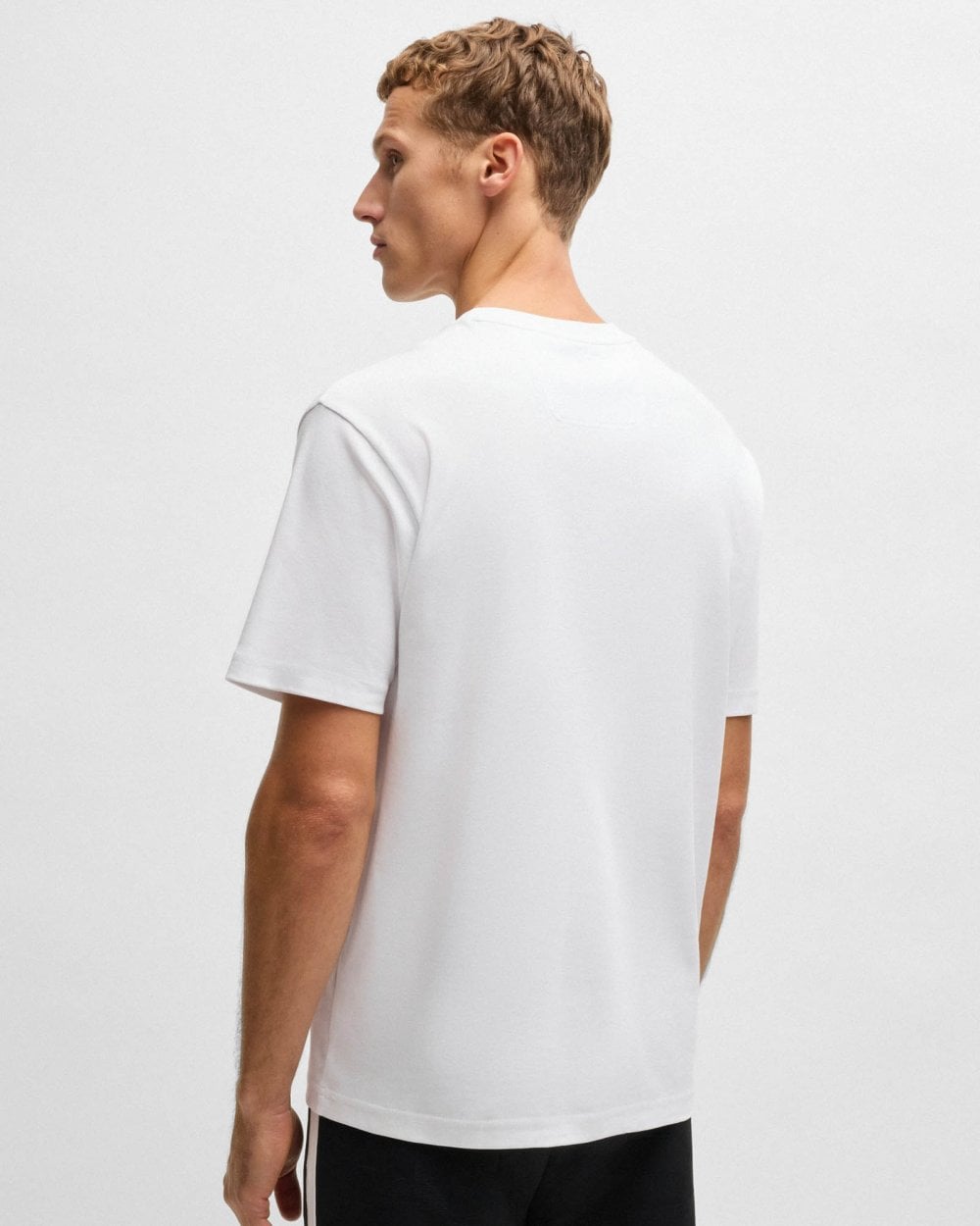 BOSS Green Tee Mens Interlock-Cotton T-Shirt with Circle Artwork - White 100