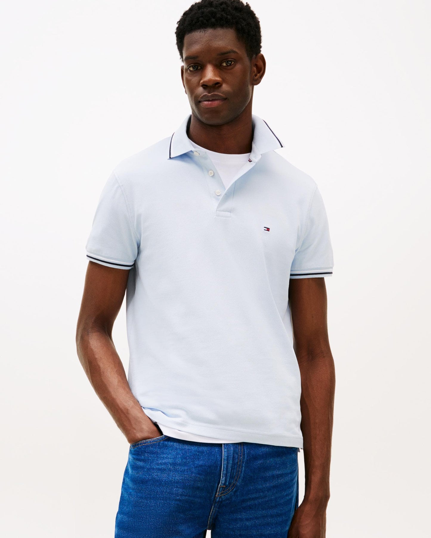 Tommy Hilfiger Tipped Slim Fit Mens Polo - Breezy Blue