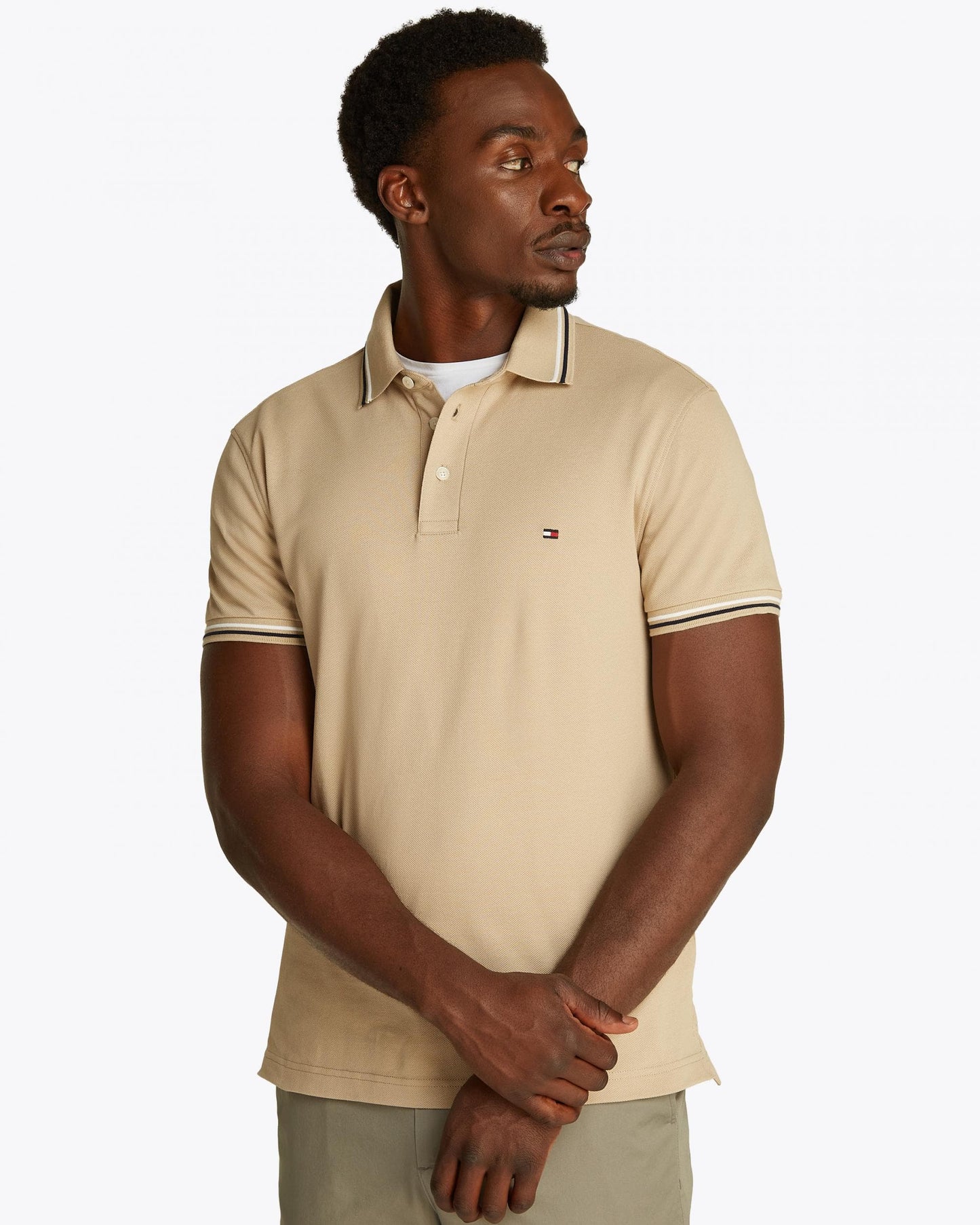 Tommy Hilfiger Tipped Slim Fit Mens Polo - Sandalwood