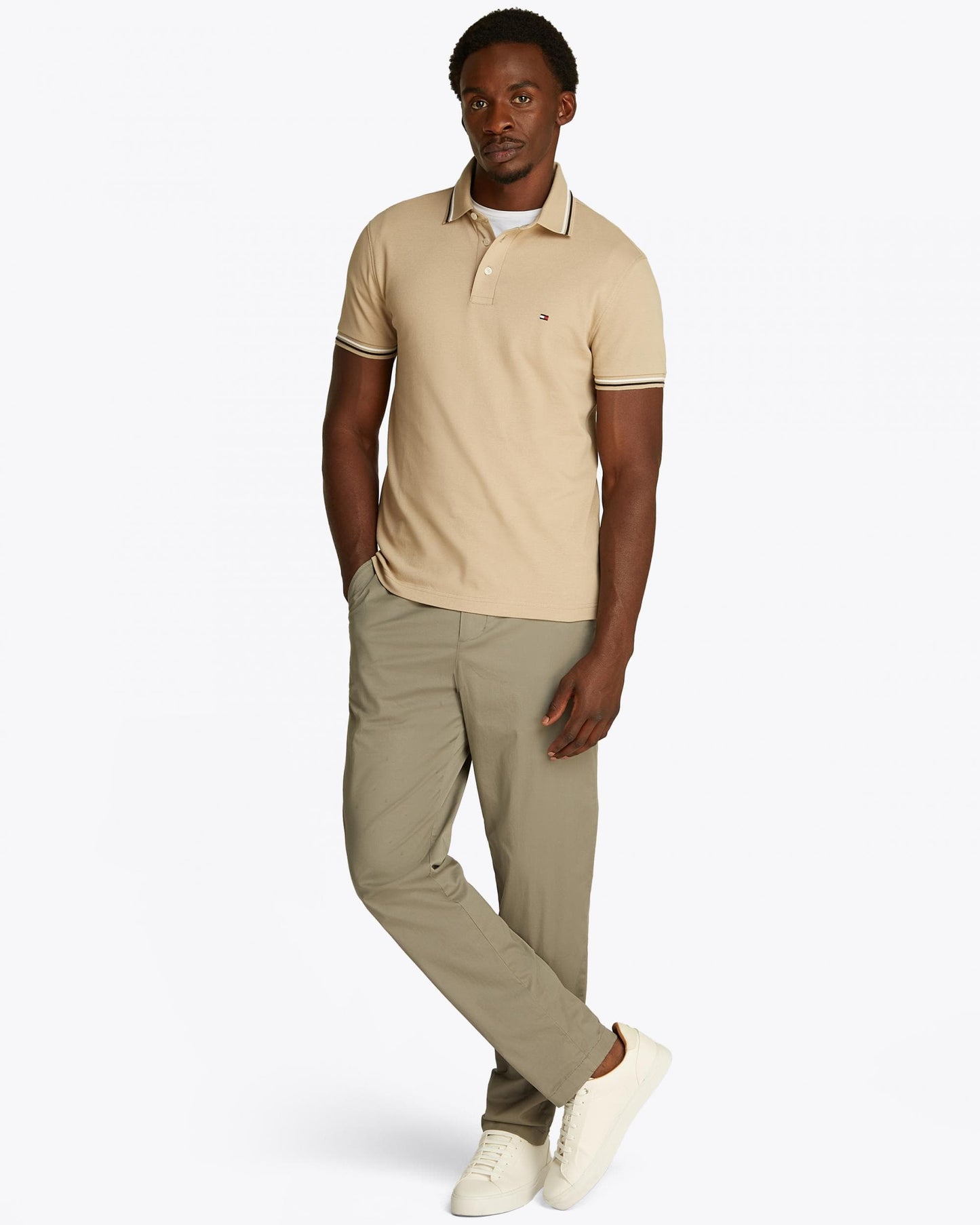 Tommy Hilfiger Tipped Slim Fit Mens Polo - Sandalwood