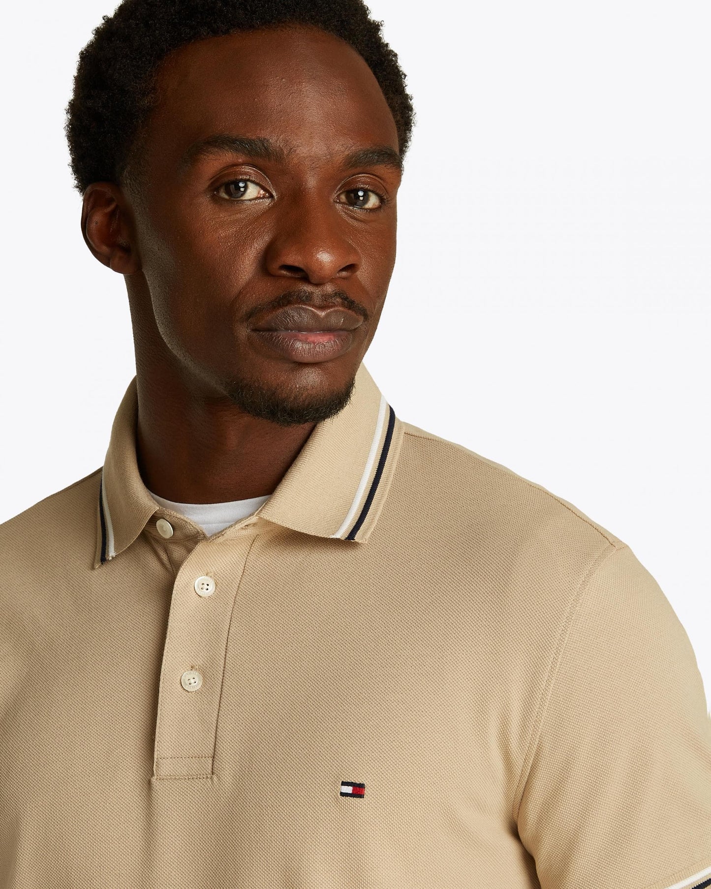 Tommy Hilfiger Tipped Slim Fit Mens Polo - Sandalwood