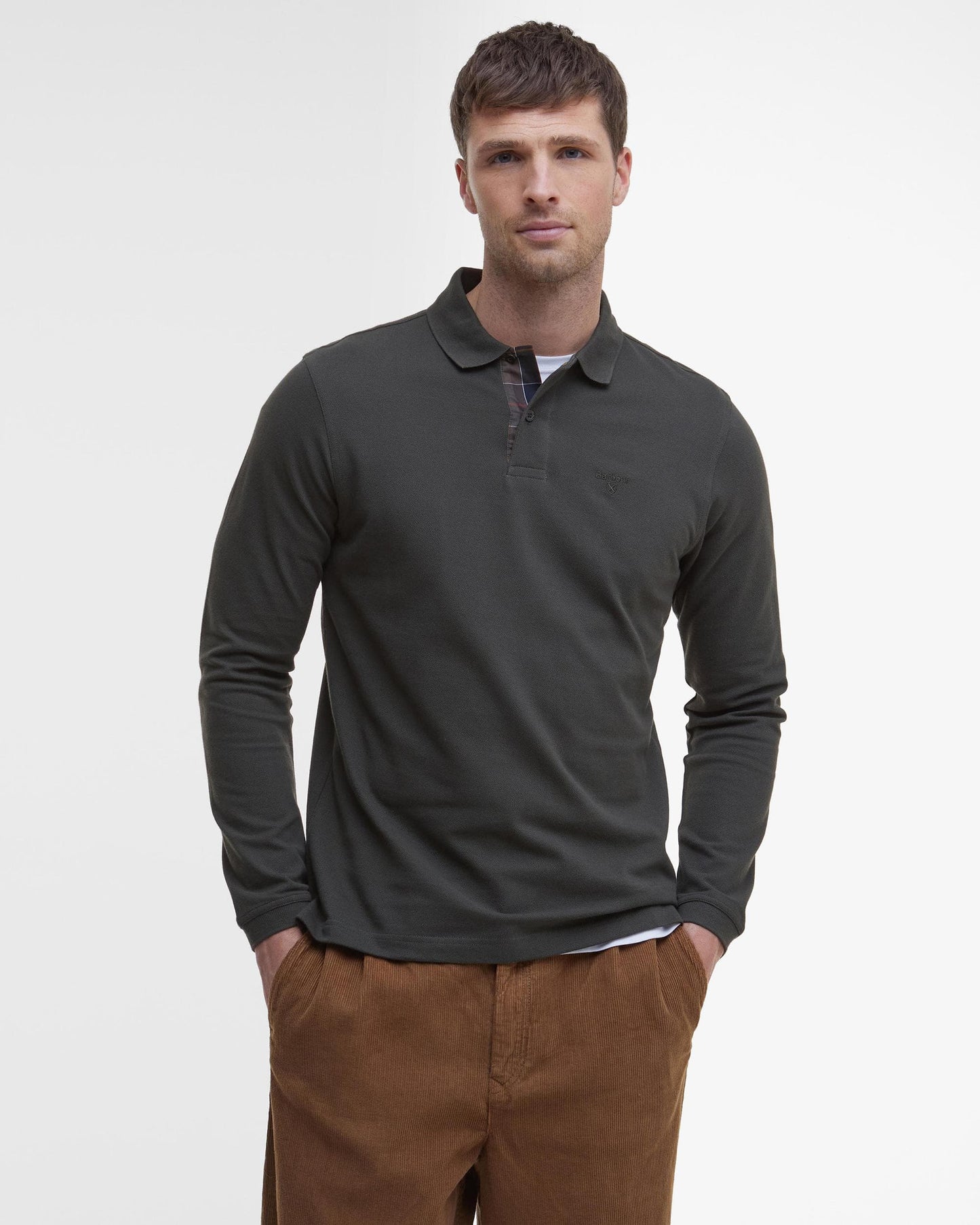 Barbour Sports Mens Long Sleeve Polo Shirt - Forest