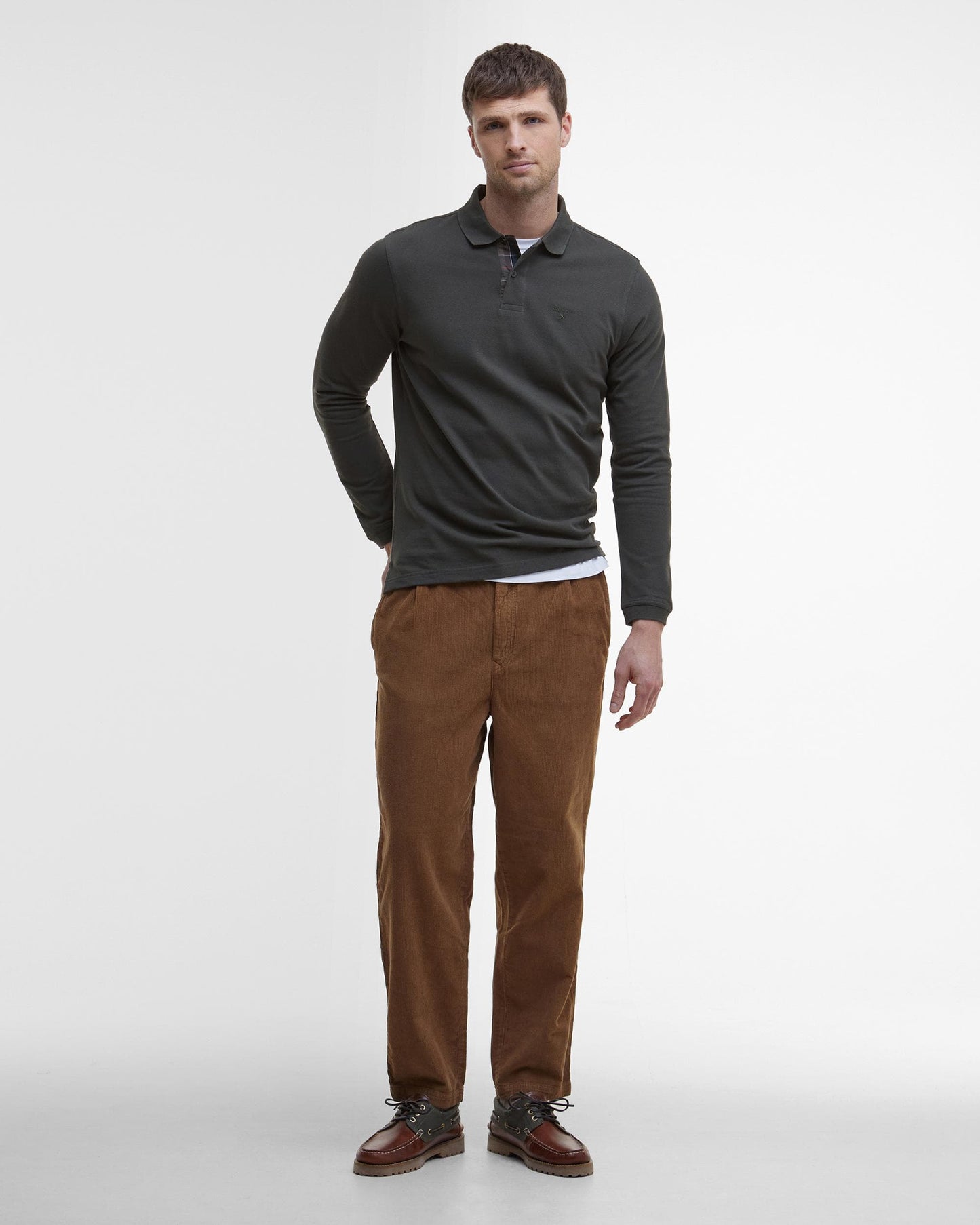 Barbour Sports Mens Long Sleeve Polo Shirt - Forest