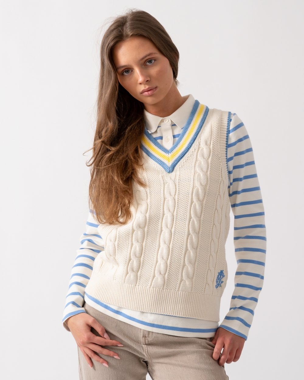 Joules Deuce Womens V-Neck Cable Knit Tank Top