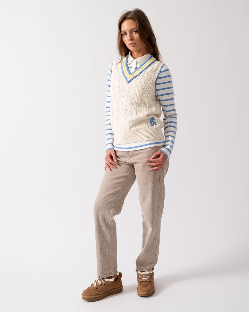 Joules Deuce Womens V-Neck Cable Knit Tank Top