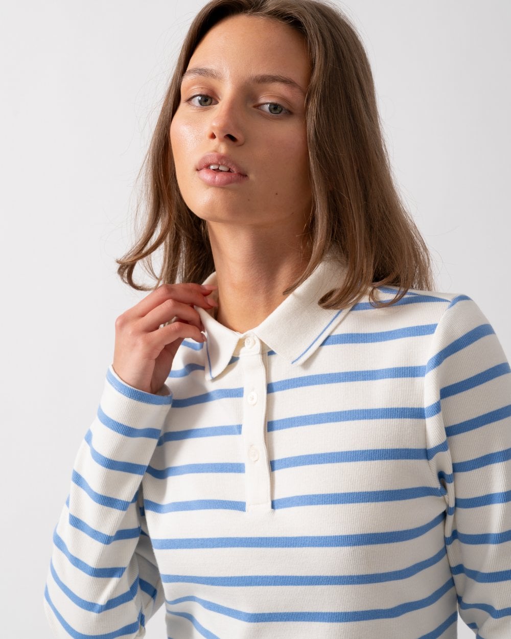 Joules Fairfield Womens Ribbed Polo 224303 - Cream/Blue