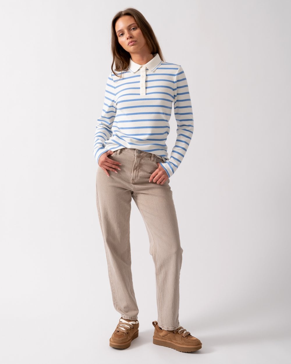 Joules Fairfield Womens Ribbed Polo 224303 - Cream/Blue