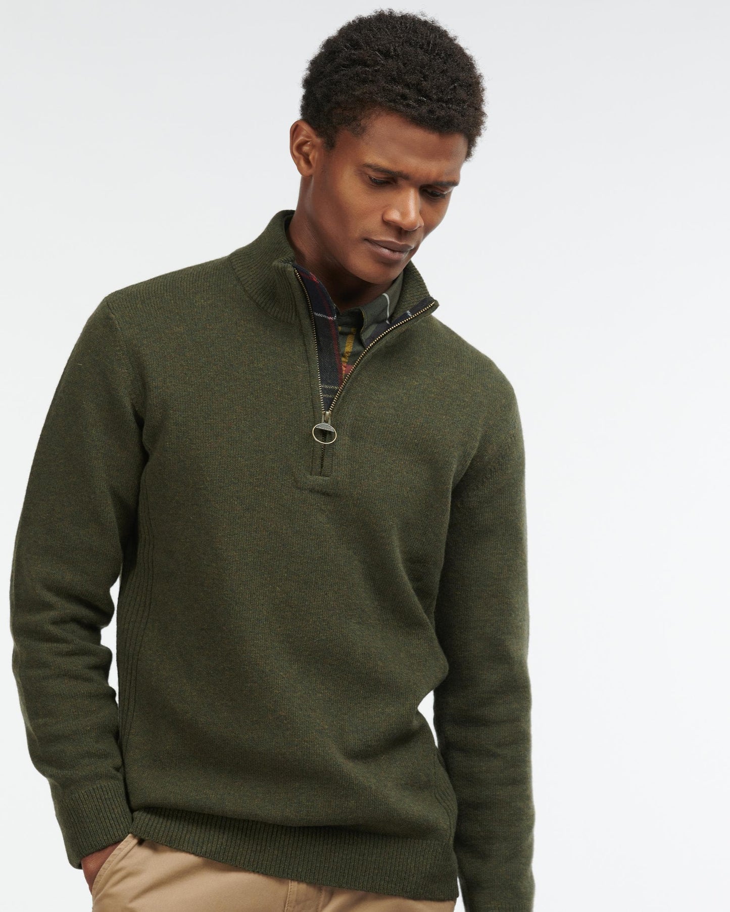 Barbour Holden Mens Half Zip - Olive Marl