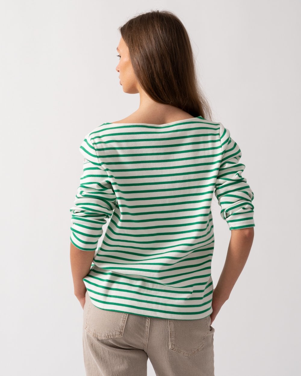 Joules Harbour Womens Broad Stripe Breton Top - Green Stripe