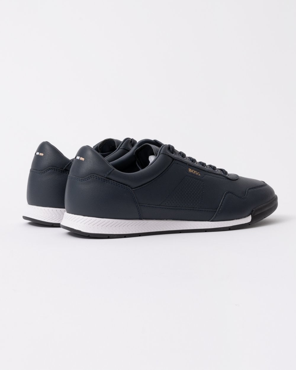BOSS Orange Titanium Mens Nappa-Leather Trainers with Perforated Details - Dark Blue 401