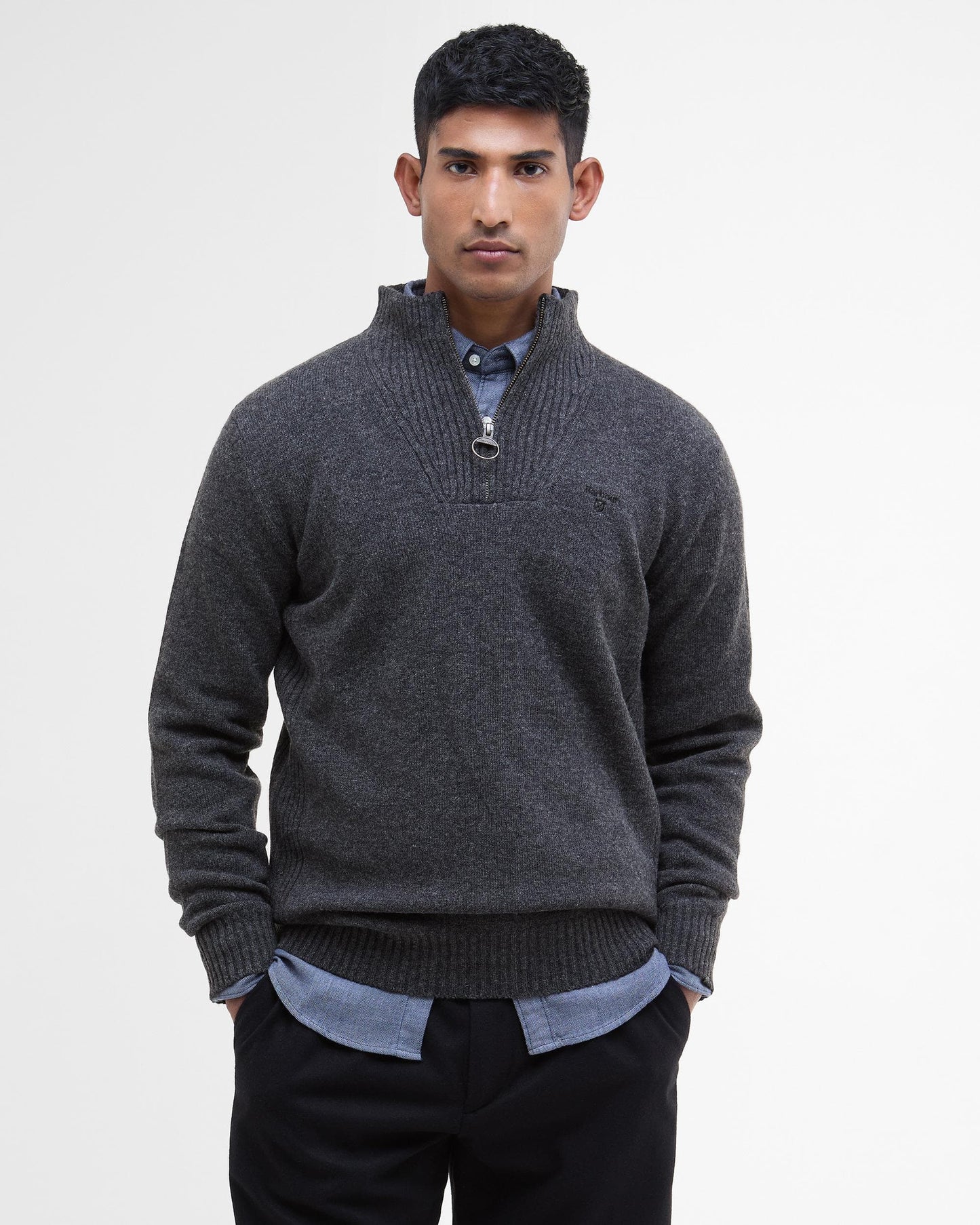 Barbour Essential Lambswool Mens Half-Zip Jumper - Charcoal