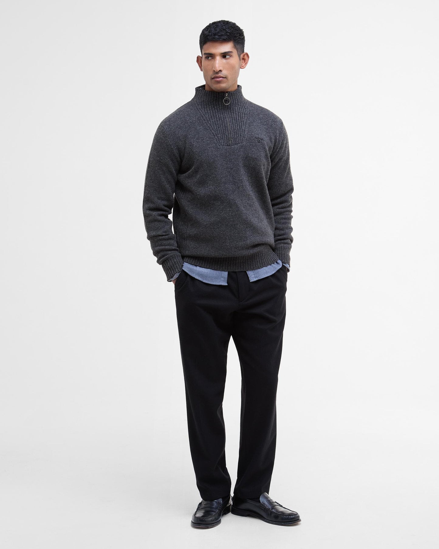 Barbour Essential Lambswool Mens Half-Zip Jumper - Charcoal