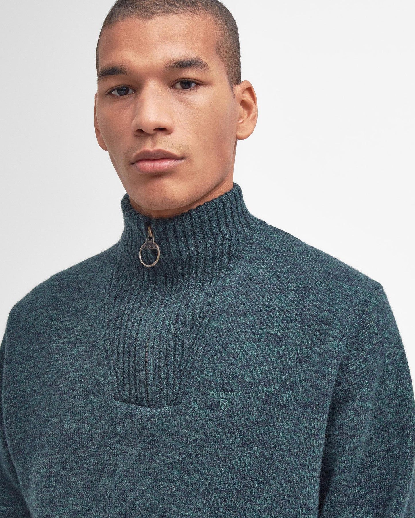 Barbour Essential Lambswool Mens Half-Zip Jumper - Seaweed Mix