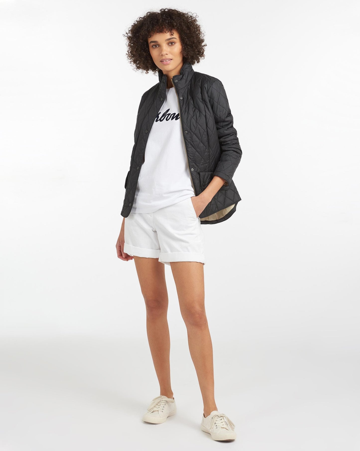 Barbour Flyweight Cavalry Quilted Ladies Jacket - Black/Stone