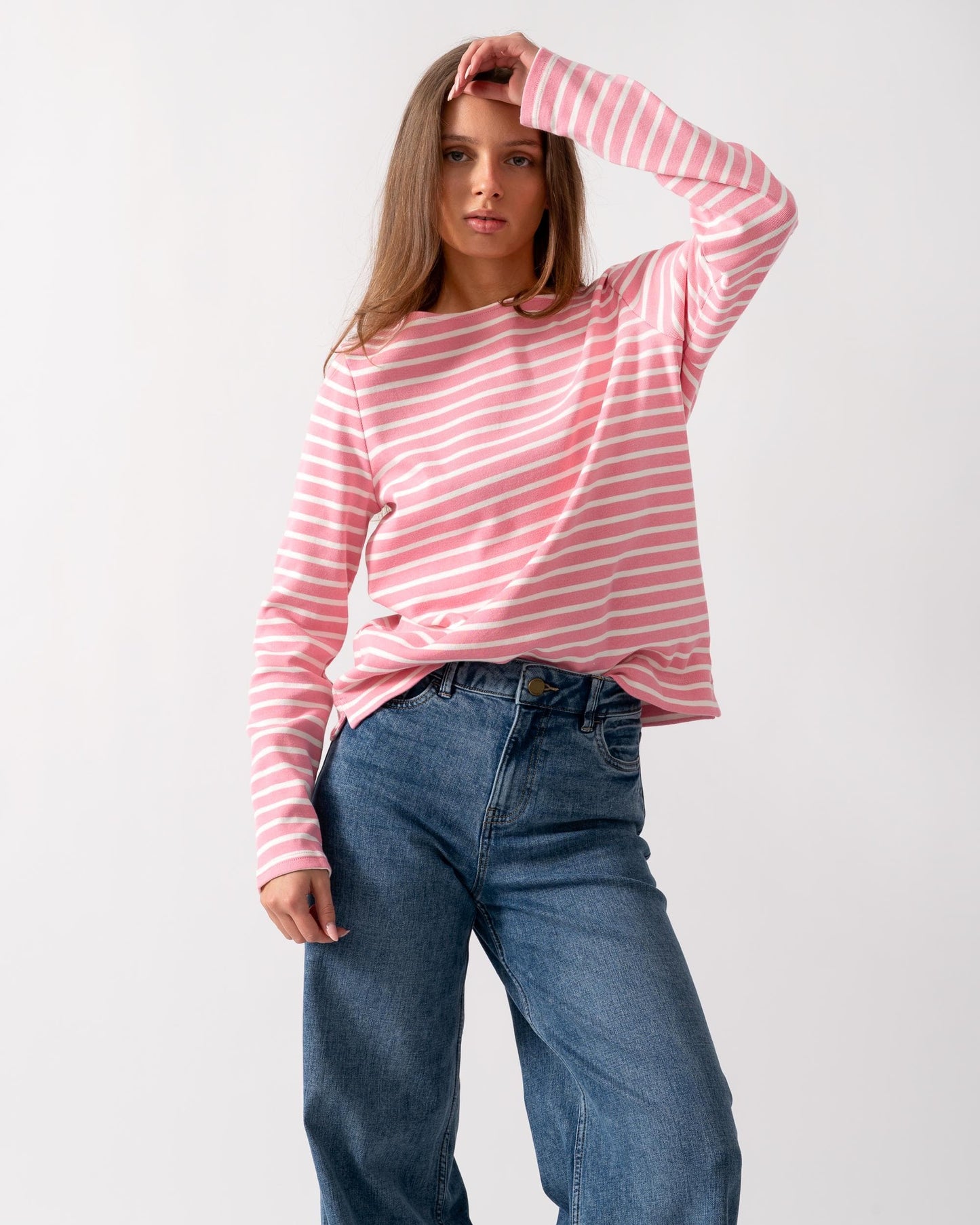 Joules Harbour Womens Broad Stripe Breton Top - Pink Stripe