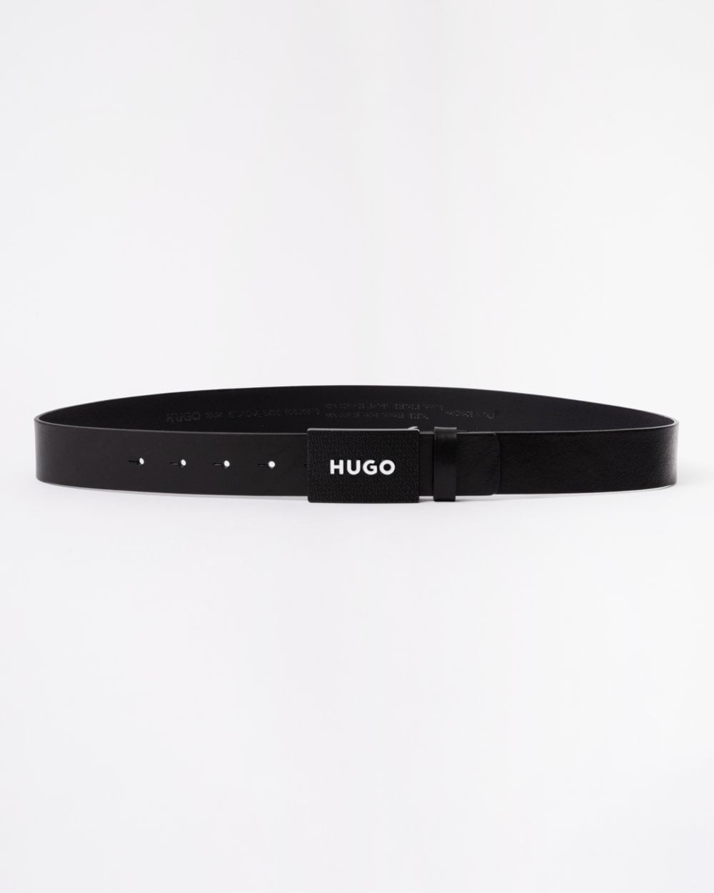HUGO Gilao Mens Matte Leather Belt with Branded Plaque Buckle