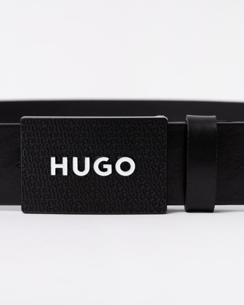 HUGO Gilao Mens Matte Leather Belt with Branded Plaque Buckle