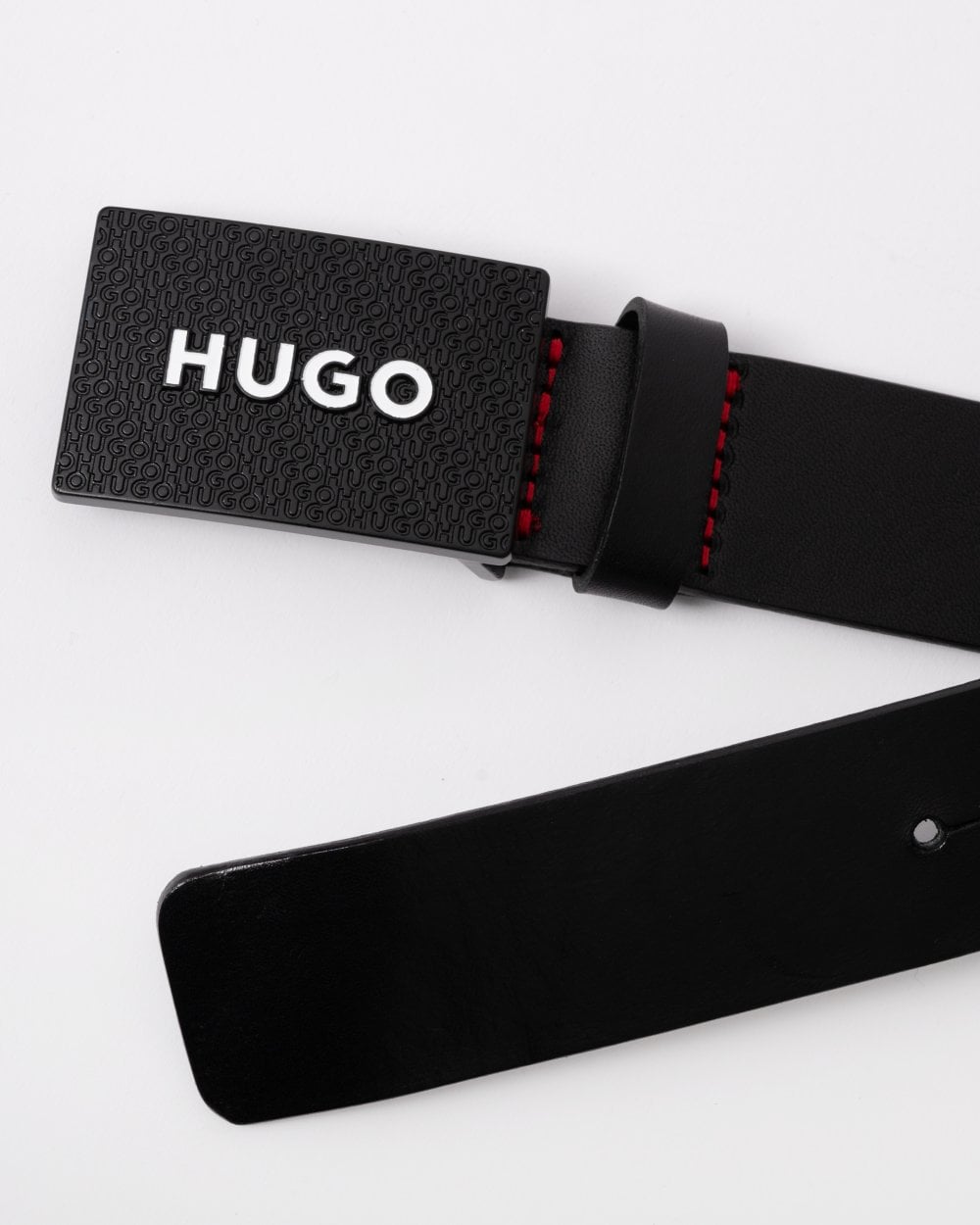 HUGO Gilao Mens Matte Leather Belt with Branded Plaque Buckle