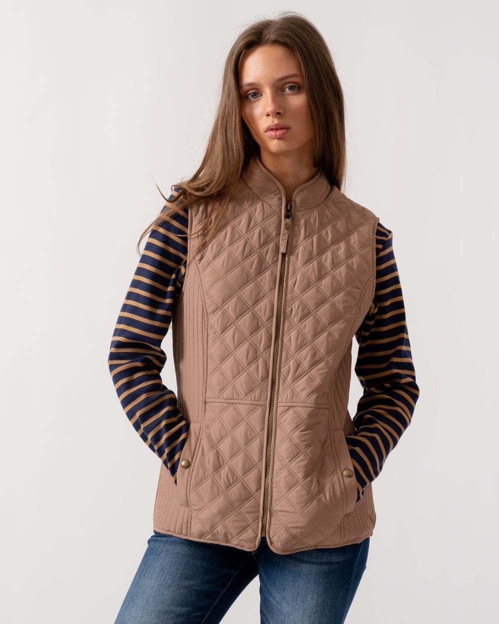 Joules Minx Womens Diamond Quilt Gilet - Light Brown