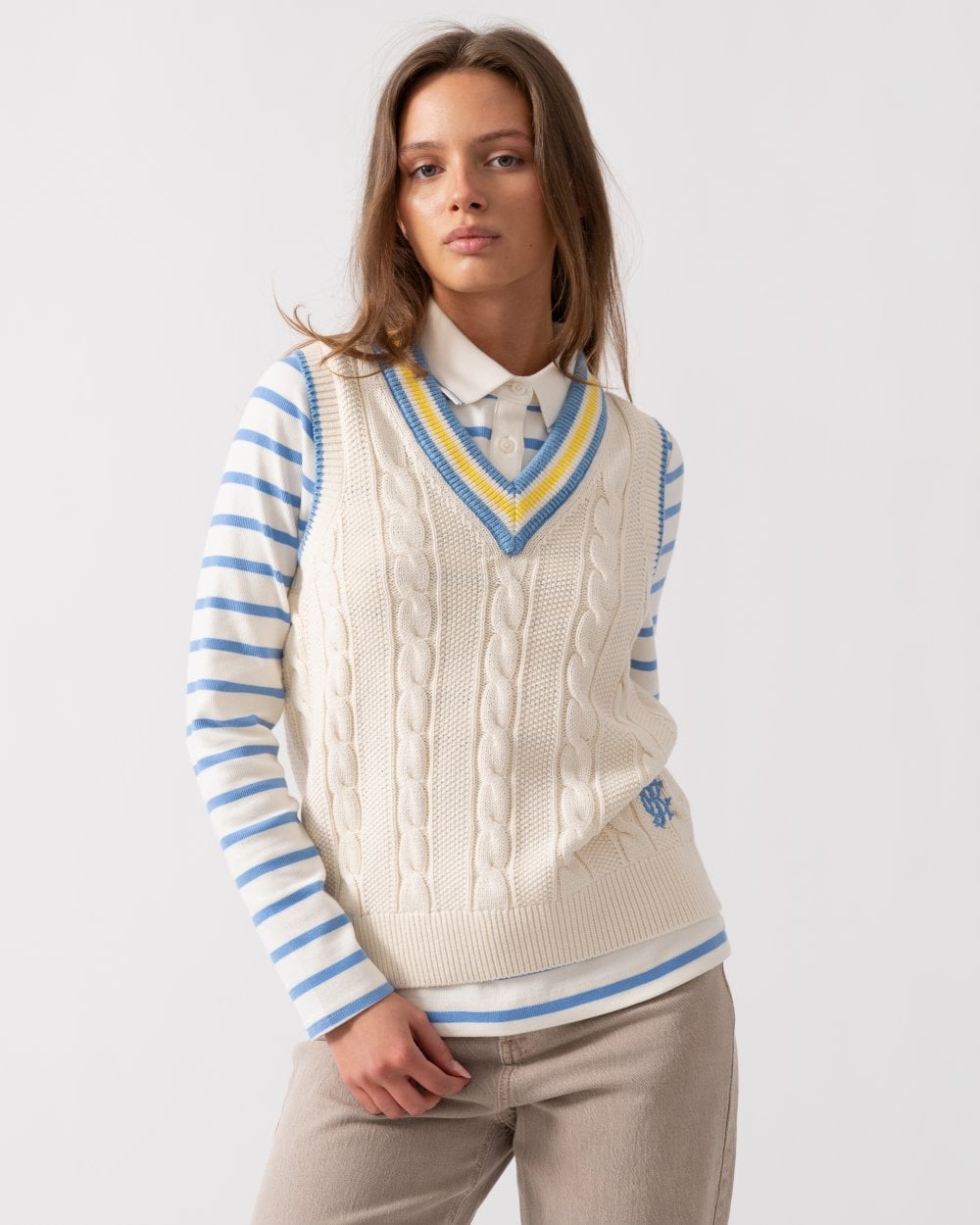 Joules Deuce Womens V-Neck Cable Knit Tank Top