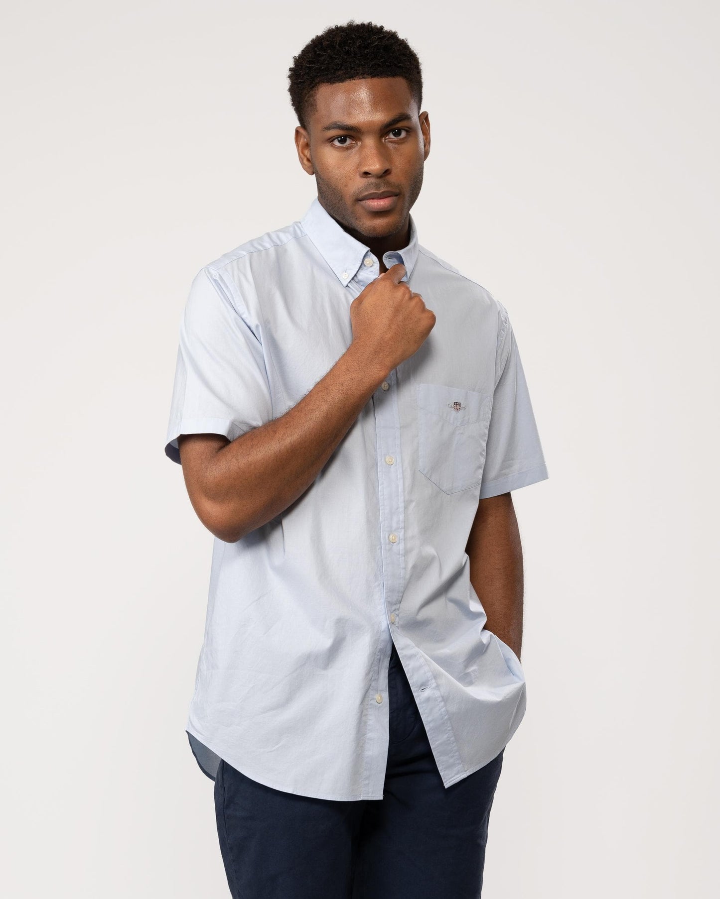 GANT Mens Regular Fit Short Sleeve Poplin Shirt - 455 Light Blue