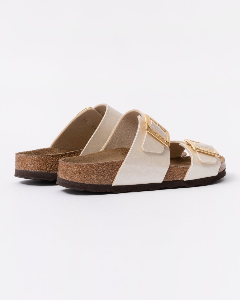 Birkenstock Sydney Cushion Big Buckle Womens Birko-Flor Patent Sandals - Graceful Pearl White