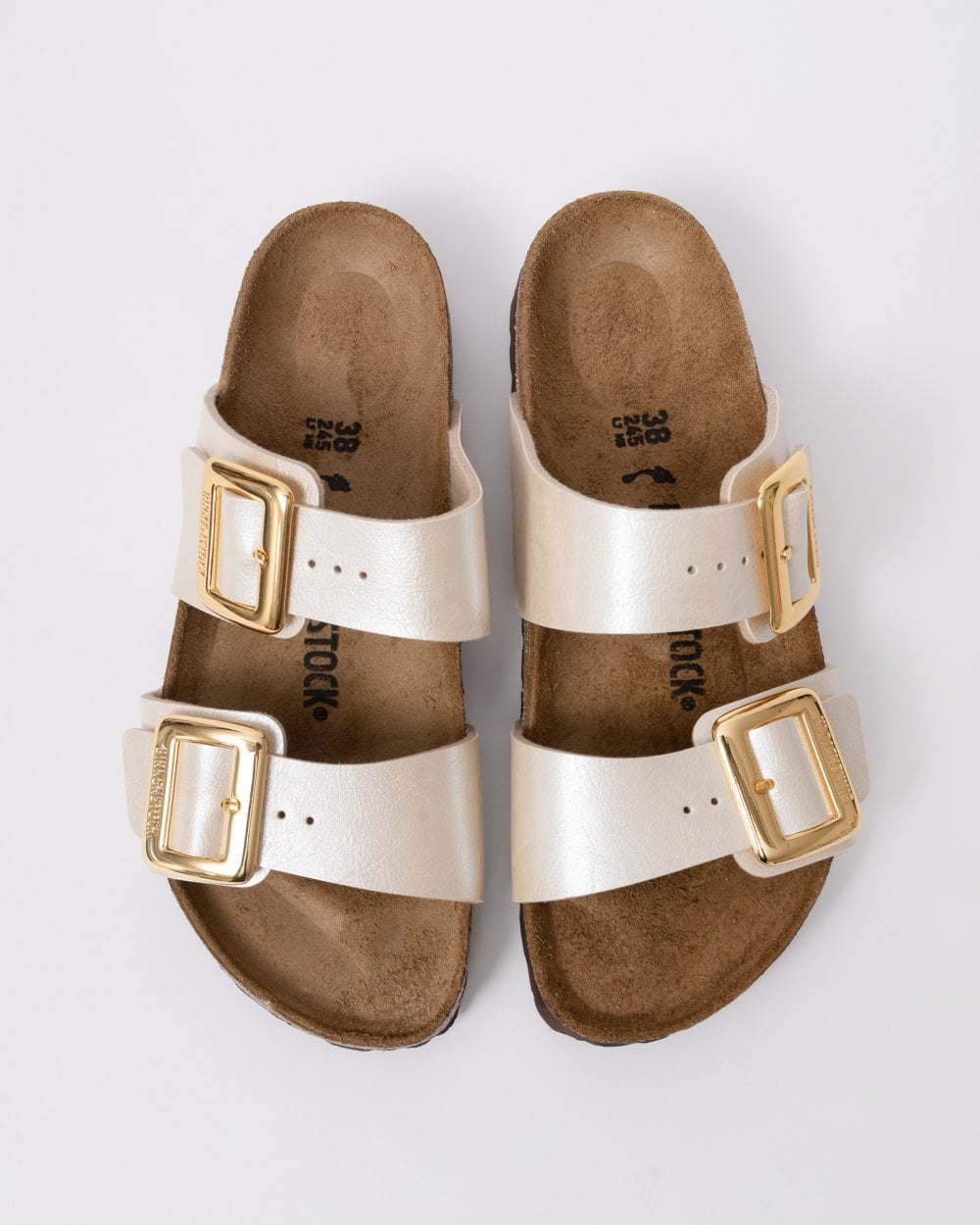Birkenstock Sydney Cushion Big Buckle Womens Birko-Flor Patent Sandals - Graceful Pearl White