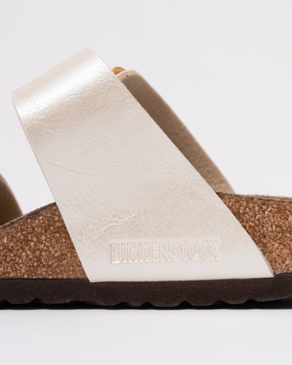 Birkenstock Sydney Cushion Big Buckle Womens Birko-Flor Patent Sandals - Graceful Pearl White