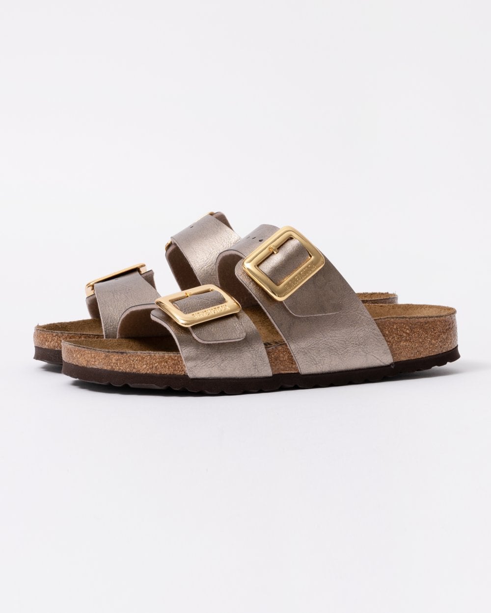 Birkenstock Sydney Cushion Big Buckle Womens Birko-Flor Patent Sandals - Graceful Taupe