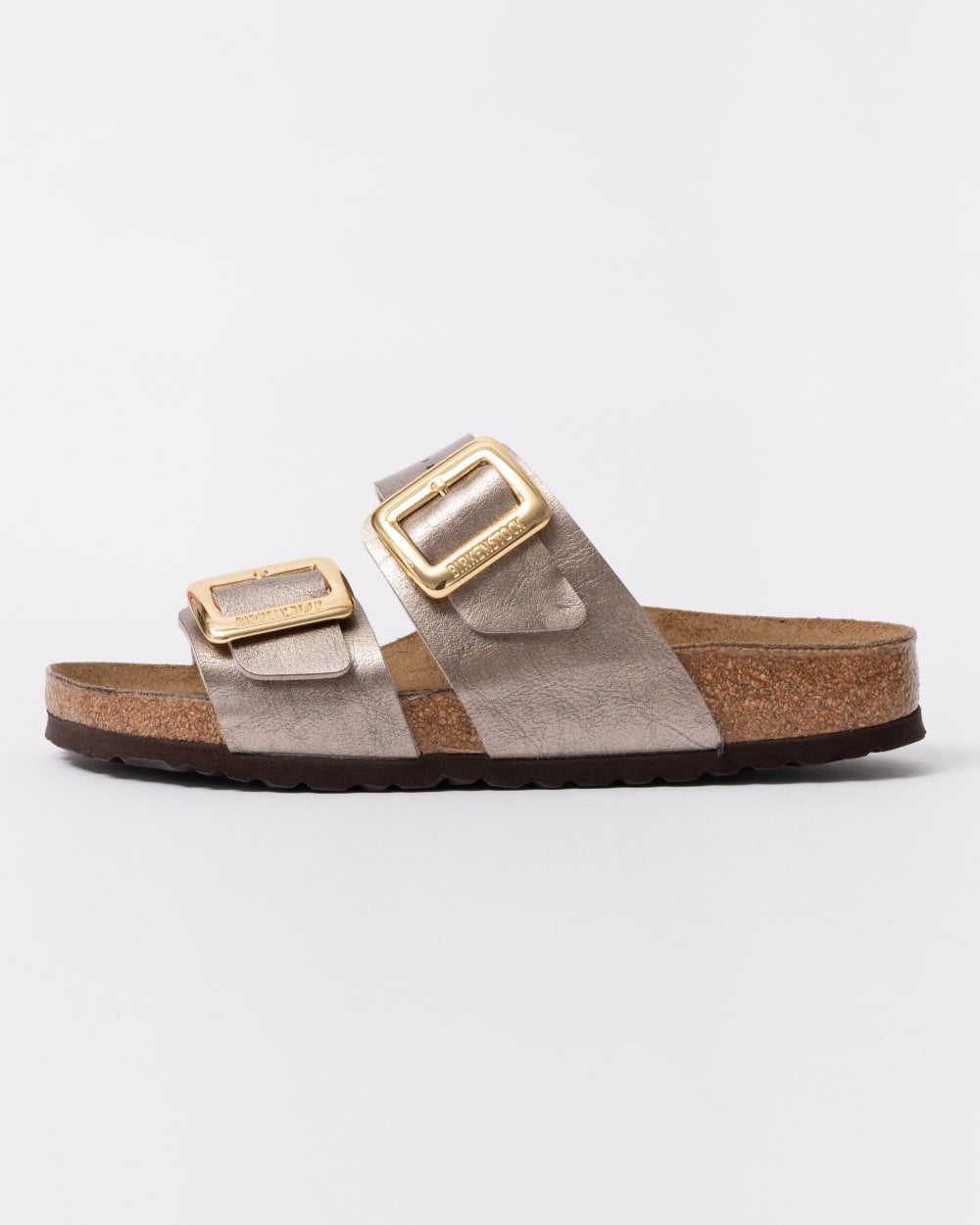 Birkenstock Sydney Cushion Big Buckle Womens Birko-Flor Patent Sandals - Graceful Taupe