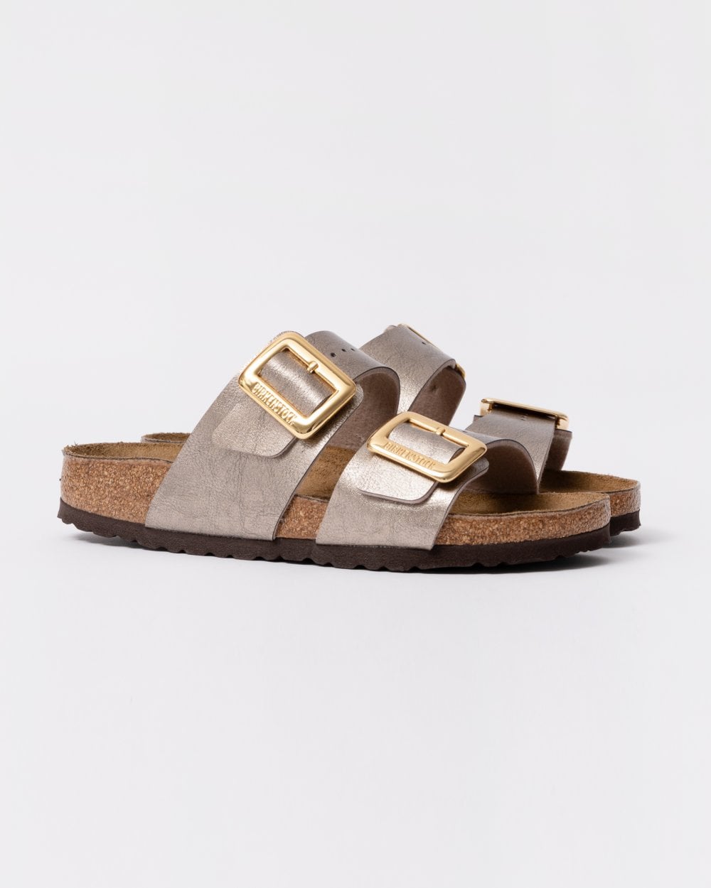 Birkenstock Sydney Cushion Big Buckle Womens Birko-Flor Patent Sandals - Graceful Taupe