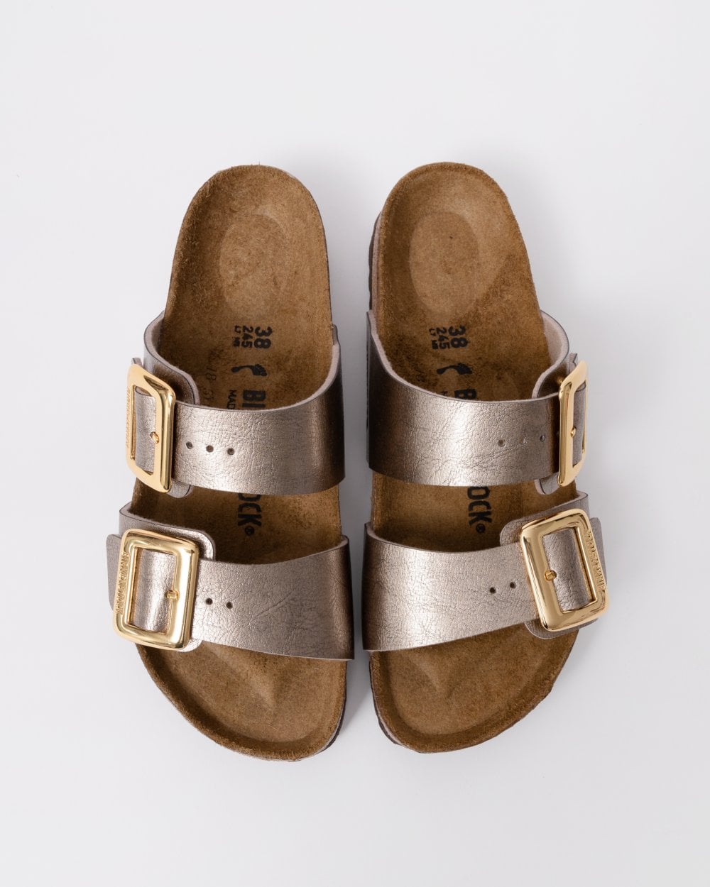 Birkenstock Sydney Cushion Big Buckle Womens Birko-Flor Patent Sandals - Graceful Taupe