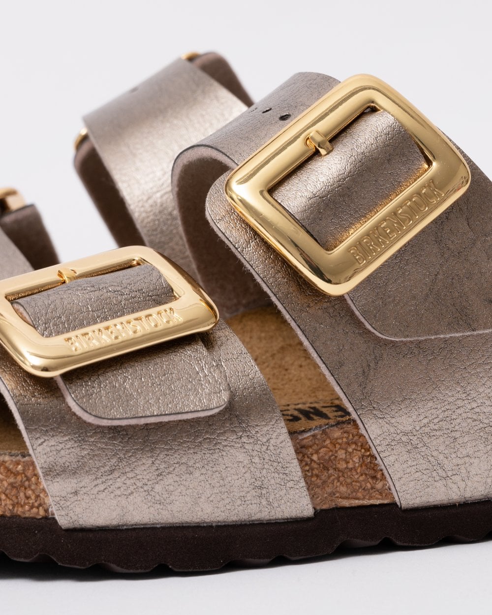 Birkenstock Sydney Cushion Big Buckle Womens Birko-Flor Patent Sandals - Graceful Taupe