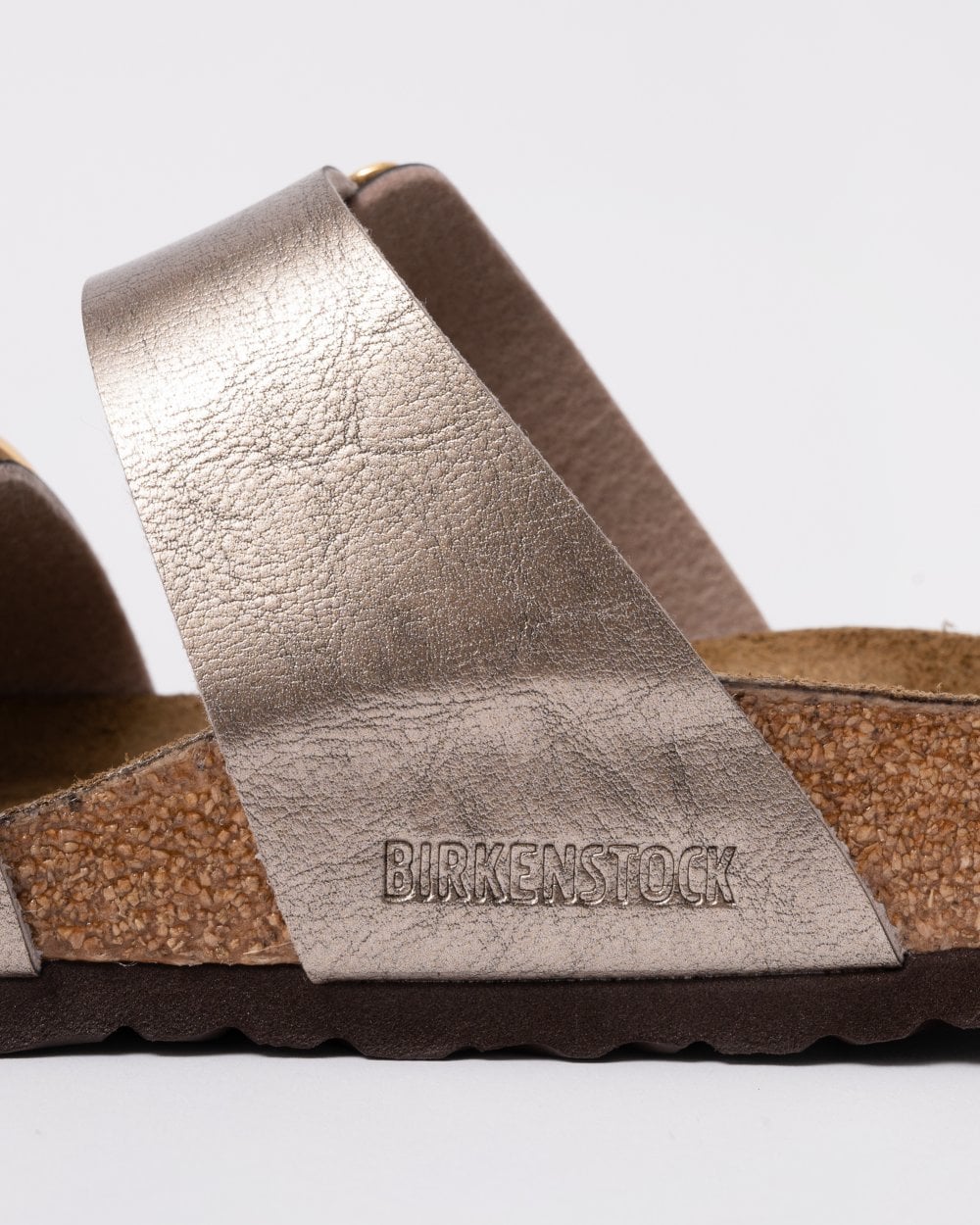 Birkenstock Sydney Cushion Big Buckle Womens Birko-Flor Patent Sandals - Graceful Taupe