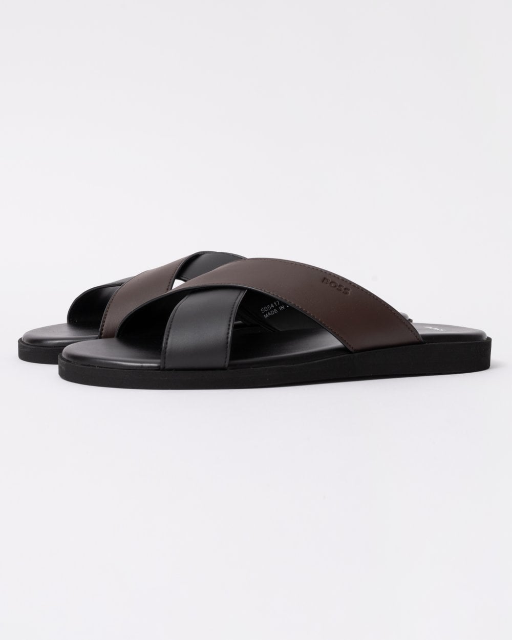 BOSS Orange Darrel Mens Faux Leather Slides with Two-Tone Straps