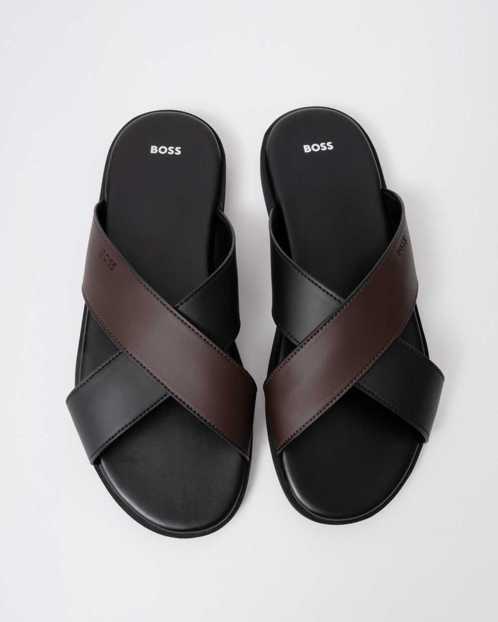 BOSS Orange Darrel Mens Faux Leather Slides with Two-Tone Straps