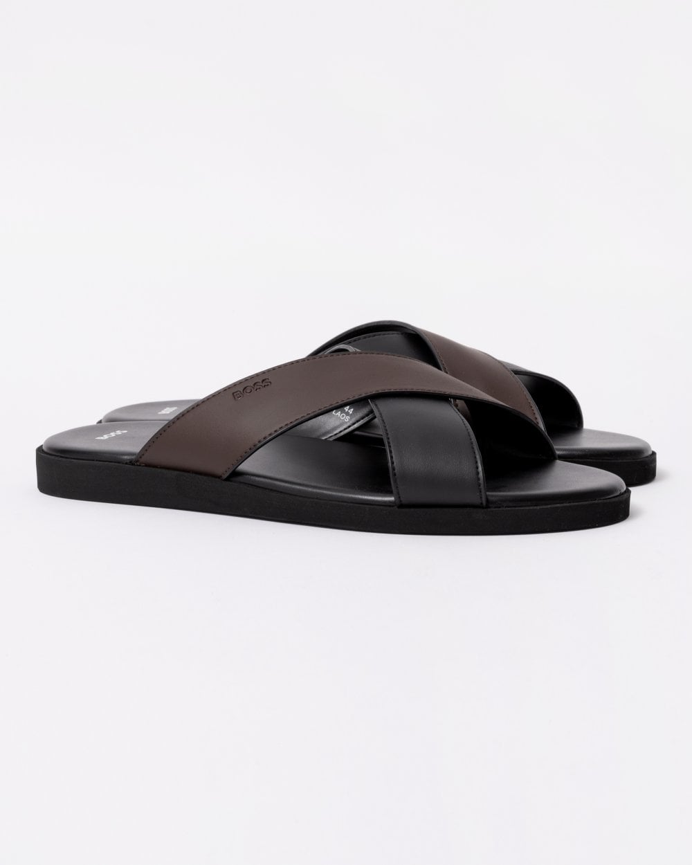 BOSS Orange Darrel Mens Faux Leather Slides with Two-Tone Straps
