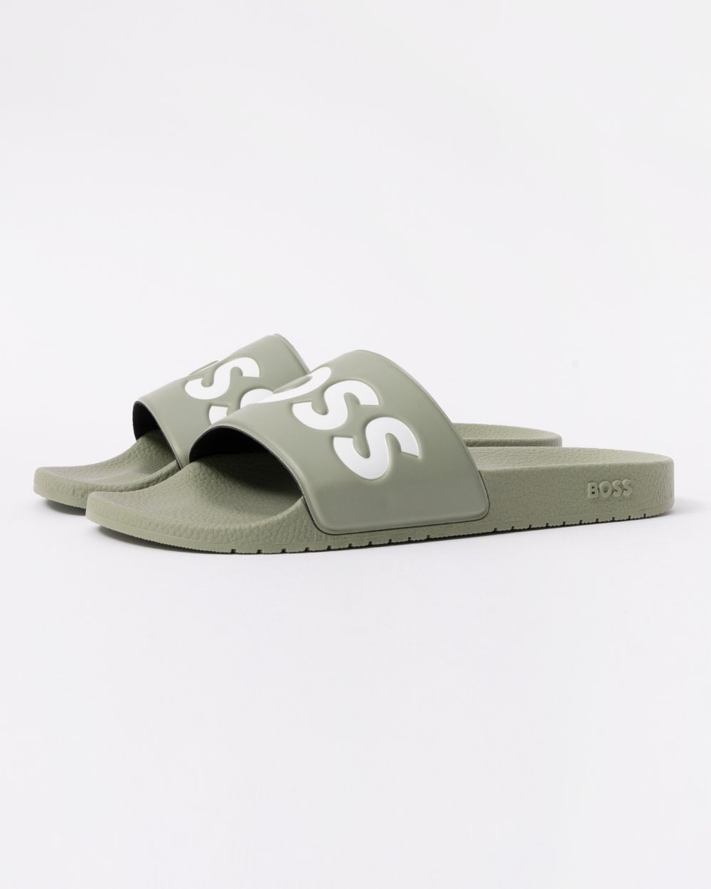 BOSS Orange Aryeh Mens Italian-Made Slides With Large Logo Detail - Medium Green 311